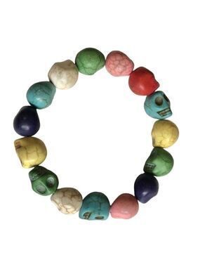 Multicolour Halloween Day of Dead Sugar Stone Bead Skulls Stretch Bracelet